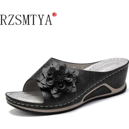 2021 Summer Women Wedge Sandals Premium Orthopedic Open Toe Sandals Vintage Anti-slip Leather Casual Female Platform Retro Shoes