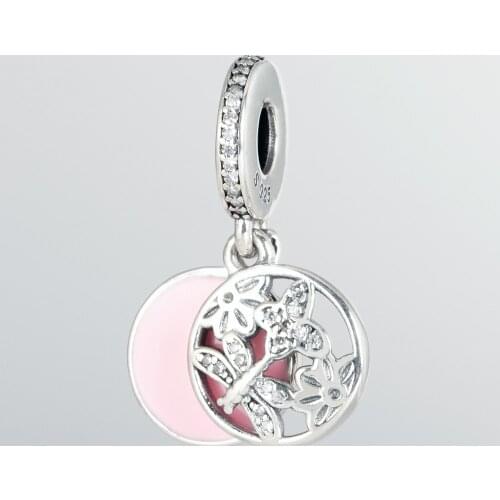 925 Sterling Silver Pink Enamel Openwork Butterfly Dragonfly pandora Charms Fit Original Bracelet For DIY Jewelry Beads