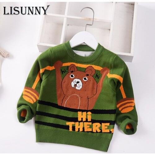 Boys Sweater 2021 Spring Autumn Baby Sweater Jumper Children Sweater Stripes Cartoon Bear Toddler Pullover Kids Clothes 1-7y