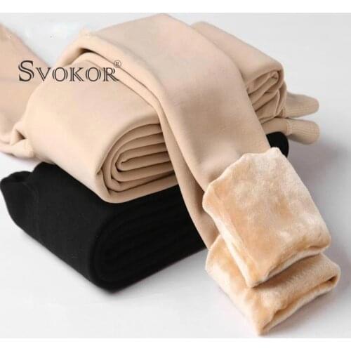 SVOKOR Warm Velvet Winter Leggings Womens High Waist Thicken Pants High Stretch Slim Solid Color Leggings All-In-One Warm Pants