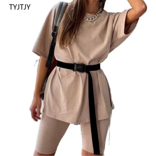 TYJTJY Casual solid outfits Womens two piece suit including belt Home loose sports Fashion leisure bicycle suit Summer 2021