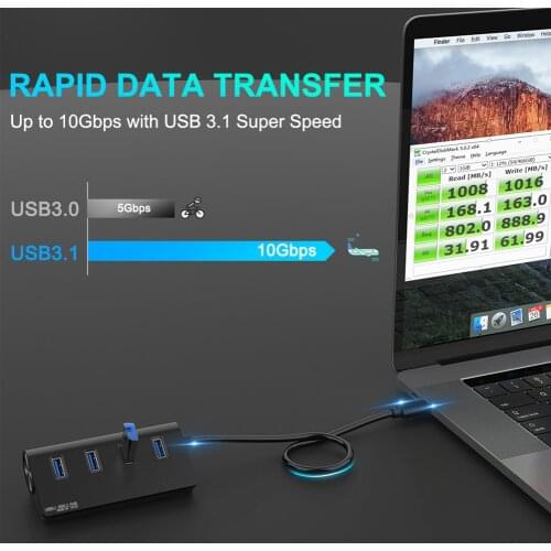 HC421 10Gbps USB 3.1 Gen 2 Type C HUB Adapter 4 Ports Male to Female USB C to USB A Multi Splitter for Laptop PC Accessories