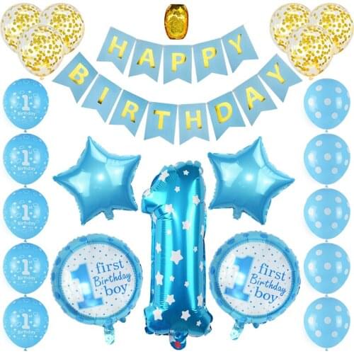 First Happy Birthday Balloons Pink Blue Baby One Year Old Balloon Banner Set 1st Birthday Party Baby Shower Decoration Supplies8