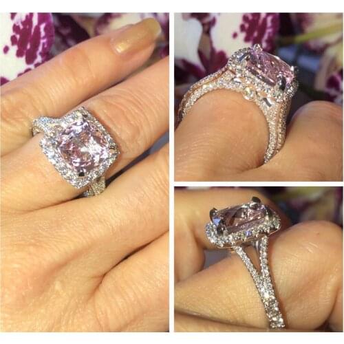 High-end Ladies Pink AAAA Zircon Ring Luxury Engagement Wedding Ladies 925 Silver Jewelry Ladies Bridal Ring Diamond Ring