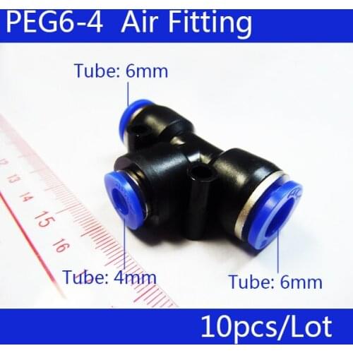 High quality 10pcs PEG 6MM - 4MM Pneumatic Unequal Union Tee Quick Fitting Connector Reducing Coupler PEG6-4