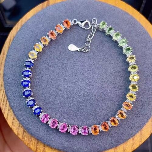 Top Quality 100% Natural And Real Sapphire Bracelet 925 sterling silver Fine jewelry Sapphire Bracelet