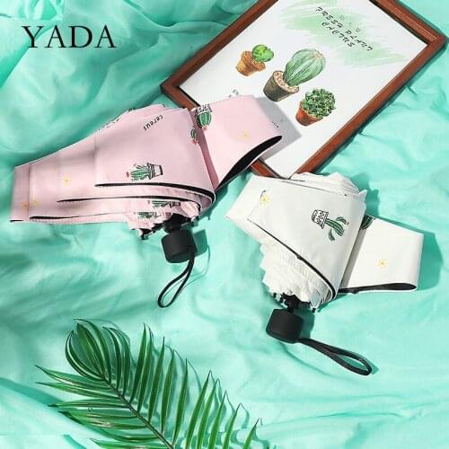 YADA 2020 Ins Lovely Cactus Pattern Light Mini Small Umbrella Five Pocket Folding Umbrella For Women Girl UV Umbrella YD200208