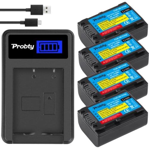 4Pcs PROBTY NP FV50 NPFV50 Batteries + LCD Charger For SONY HDR XR550E XR350E CX550E CX350E CX150E DCR SR68E SX83E SX63E SX43E