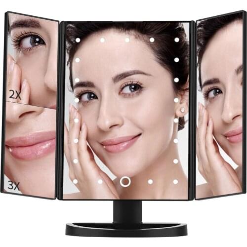 22 LED Makeup Mirror Light 3 Folding Magnifying Vanity Mirror Cosmetics 1X/2X/3X Magnifier Touch Screen Table Desktop Lamp