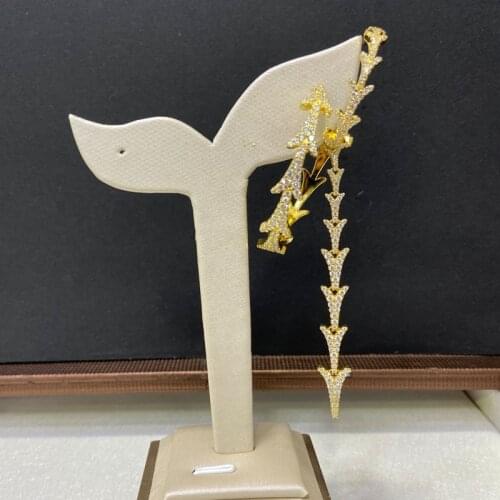 SLJELY 1pc Fashion Solid 925 Sterling Silver Yellow Gold Color Dragon Tail Single Hoop Earrings with Zircon Hoop Cuff for Women