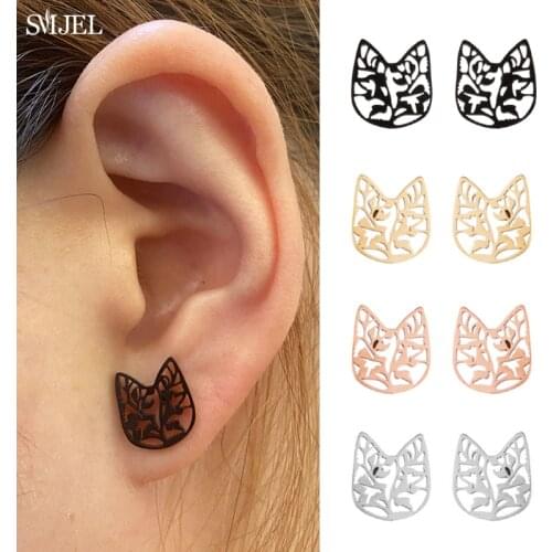 New Arrival Cute Cat Ears Small Stud Earrings for Women Fashion Design Cat Head Plant Earring Stainless Steel Jewelry Pendientes