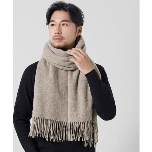 Winter Warm Scarf Men Pure Wool Neck Scarves 2021 New Solid Shawls and Wraps Classical Cashmere Thicken Long Scarves 180x70cm