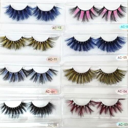1 Pair 25mm Colorful Mink Lash Bulk Fluffy 3D Dramatic Colored Eyelashes Wholesale Luxury Makeup Lashes 100% Real Mink Hair