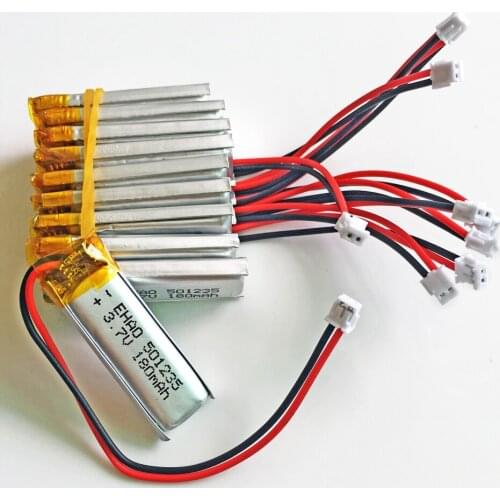 10PCS 3.7V 180mAh LiPo Lithium Polymer Rechargeable Battery 501235 + JST ZH 1.5mm 2Pin Plug For Mp3 Bluetooth GPS PSP Headset