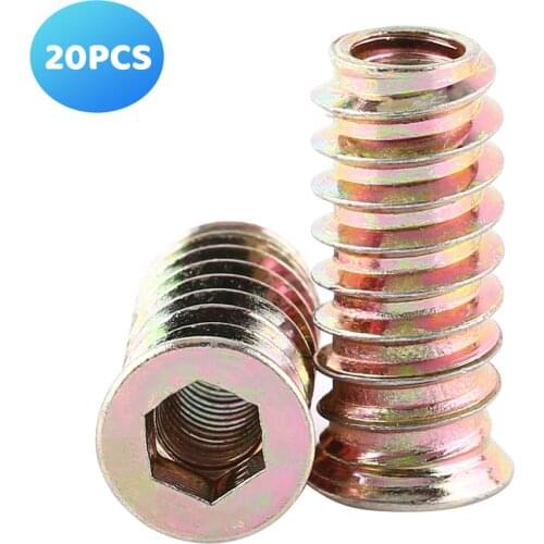 20pcsx M4 M5 M6 M8 M10 Zinc Alloy Flange wood Insert Nut Hex Drive Head Furniture Nuts length 25mm