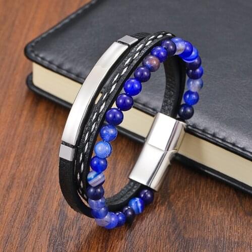 2021TeHao Fashion Multilayer Leather Bracelet Bangle Mens Jewelry 8mm Beaded Bracelet Mens And Womens Valentines Day Gift