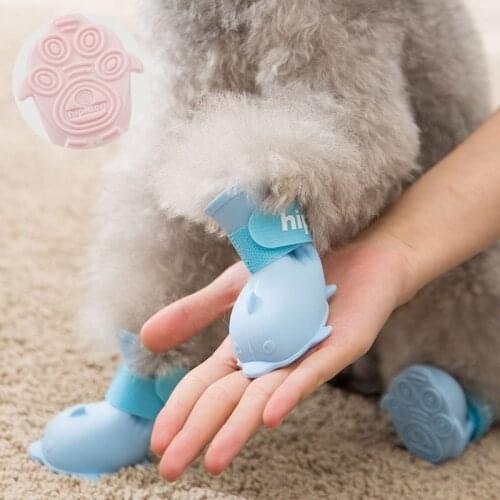 Cute Little Pet Dog Puppy Rain Snow Boots Shoes with Velcro Candy Colors Rubber Waterproof Rugged Anti-Slip Sole 4-pcs Set