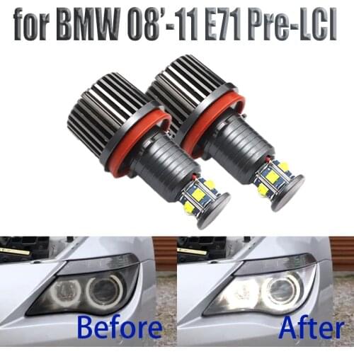 6000K White 120W 6 LED 3000LM Car Angel Eye Marker Headlights Bulbs Lamps for BMW 2008-2011 X Series E71 X6 X6M (Pre-LCI)