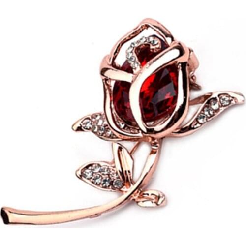 Red Rose Brooches Opal Stone Flower Brooch For Women Fashion Rhinestone Suit Pins Clothing Jewelry accesorios mujer Gifts