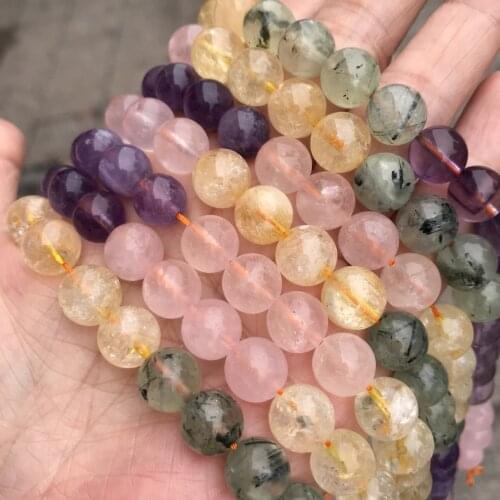 6/8/10/12mm Natural Amethysts/Rose Quartzs/Citrines/Prehnites Stone Beads Round Loose Mix Crystal Stone Beads For Jewelry Making