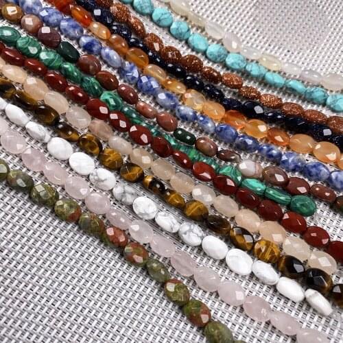 Natural Stone Egg-shaped Agates Crystal Beads Turquoises Faceted Semi-finished Beads for Jewelry Making DIY Necklace Bracelet