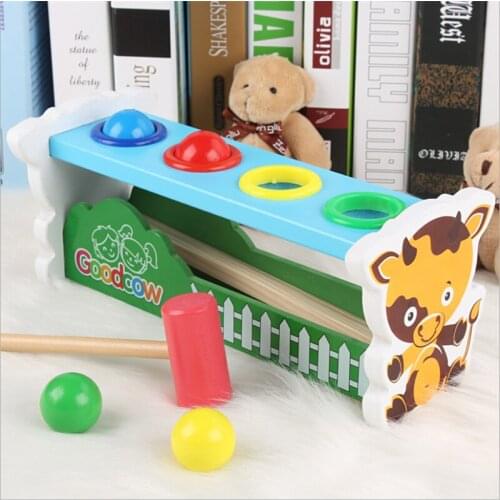 Wooden toys Baby colored Knocking pile platform educational toys for Children driving pile abutment Kids toy