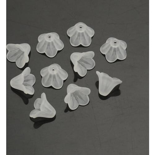 DoreenBeads Acrylic Beads Caps Flower White DIY Making Earrings Jewelry Findings (Fits 14mm-18mm Beads) 14mm x 10mm, 200 PCs
