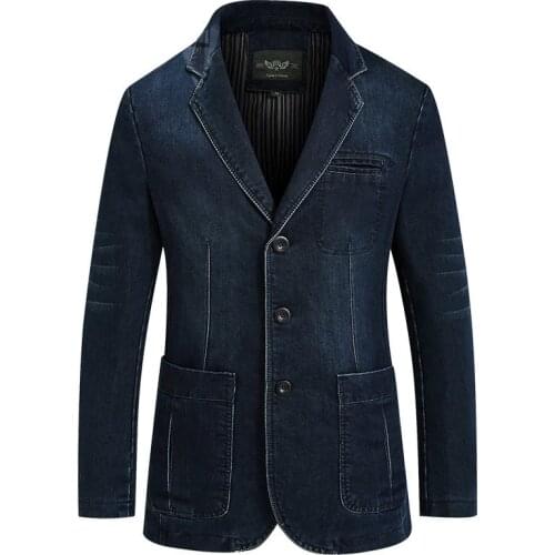 Men Denim Blazer Fashion Cotton Vintage Suit Coat Male Plus Size Blue Casual Jeans Jacket 4XL 2021 Autumn Clothes Veste Homme