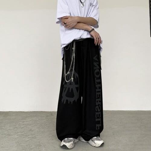 Letter printed jeans mens trousers 2021 summer new high street hip-hop retro straight casual loose graffiti wide-leg goth pants