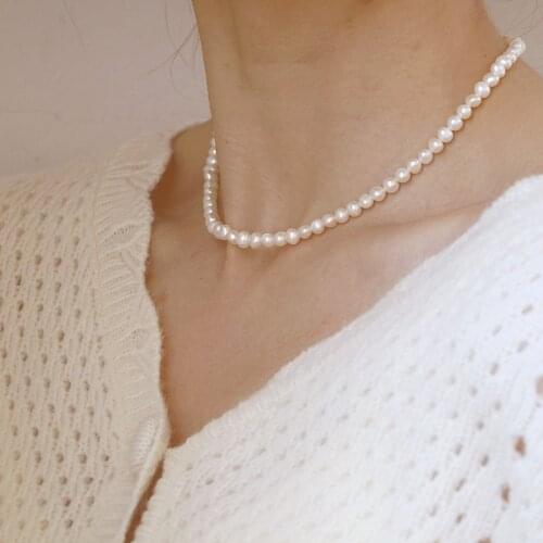 Titanium With 18K Gold Simply Elegance Real Pearl Necklace Women Jewelry OL Designer T Show Runway Sweety Boho Japan Korean