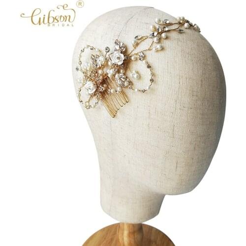 Factory Sell Wedding Hair Piece Halo Prom Accessory Bridal Headband Pearl Flower Hair Comb Jewelry