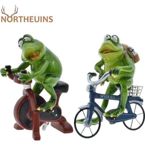 NORTHEUINS Resin Abstract Dynamic Frog Cyclist Figurine Nordic Home Decor Accessories Modern Creative For Study Desktop Ornament