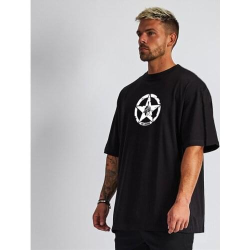 Mens Loose Oversized Fit Short Sleeve T-shirt With Dropped Shoulder Fitness Wear T Shirt Summer Gym Bodybuilding Tops Tees