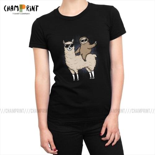 Llama And Sloth Gift T Shirts for Women Cute Animal Fashion T-shirt O Neck Tops Tees Cotton Vintage Clothing Female Plus Size
