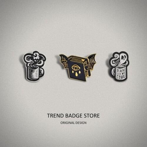 Personality Creative Magic Bat Black Evil Eye Coffee Cup Badge Enamel Label Pins Jacket Goth Alloy Brooch