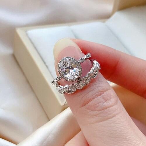 100% Real 925 Sterling Silver Engagement Ring Sets Luxury Female Oval Lab Diamond Ring Set Charm Vintage Wedding Rings For Women