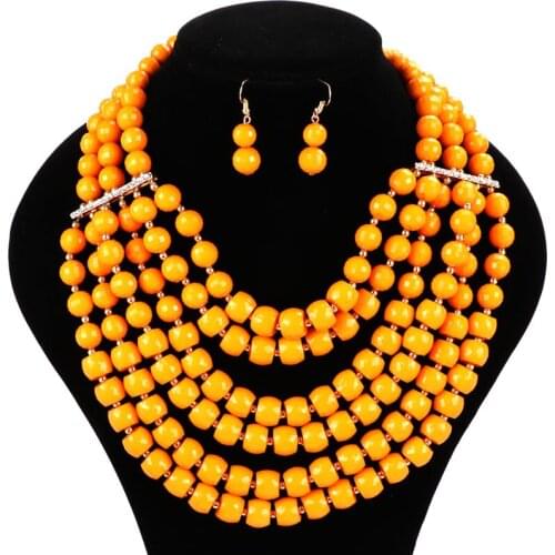Fashion Necklace Women Multiple Resin Layers Round Ball Chandelier Torsade Bib Necklace Earring Jewelry Sets