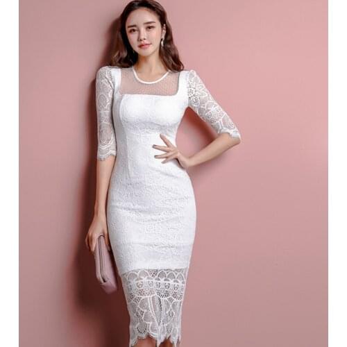 Fashion women new arrival casual comfortable soft basic dress elegant high quality thick warm lace perspective pencil dress