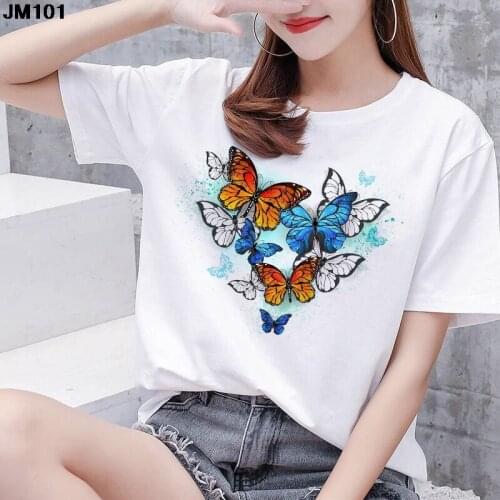 Fashion Women Tshirt Harajuku Watercolor Butterfly Printed T Shirt Female Casual White Tops 90s Girls Short Sleeve Woman T-shirt