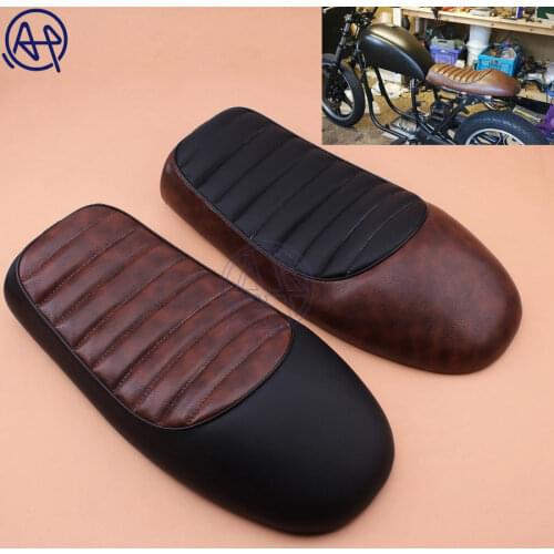 1pcs Motorcycle Custom Black+Brown Cafe Racer Retro Style Leather Seat Saddle Vintage Grid Shape Hump Universak for Honda SUZUKI