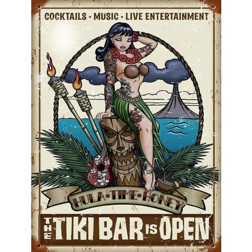 Not Applicable Metal Tiki Bar Open Iron Sheet Beer Bar Vintage Decoration Sign Metal Rock Roll Wall Sign Funny Retro Plaque Art