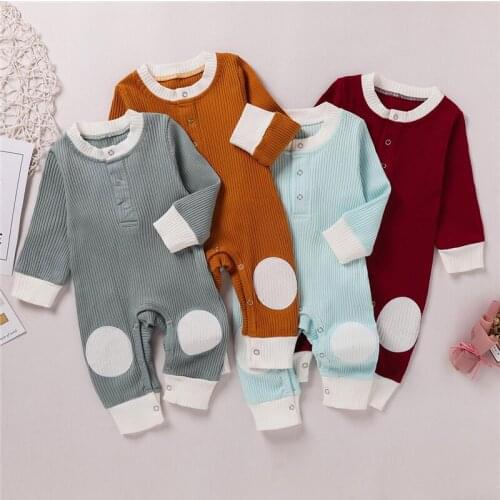 Newborn Baby Boy Girl Clothes Long Sleeve Jumpsuit Autumn Solid Color One Piece Casual Romper Outfits