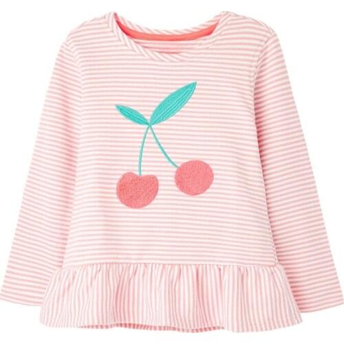 Autumn Toddler Girl Fall Clothes Designer Brand Kids Luxury Shirt Casual Cotton Tops Striped Cherry T Shirt for Kids 2-7 Years