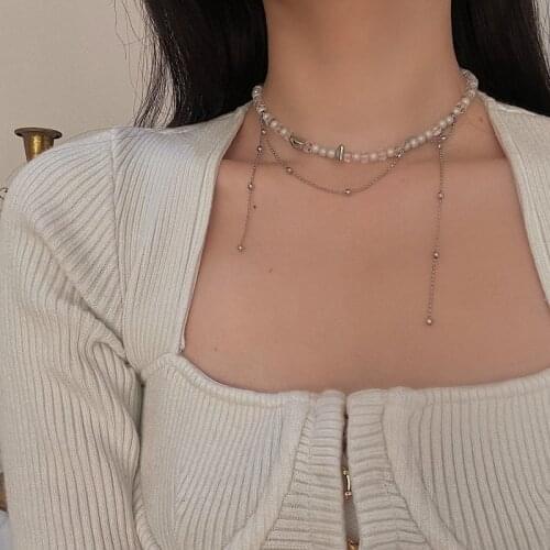 Huge Bud Gothic Style Pearl Choker Necklace Beads Chain Tassel Jewelry Collar For Girl Chocker Kpop Bohemian Accessories Gifts