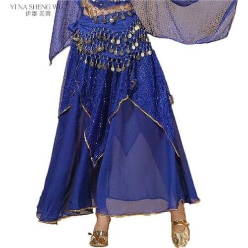 Plus Size Solid Color Belly Dancing Skirt Woman Chiffon Split Sexy Gypsy Spanish Flamenco Oriental Ethnic Performance Skirt