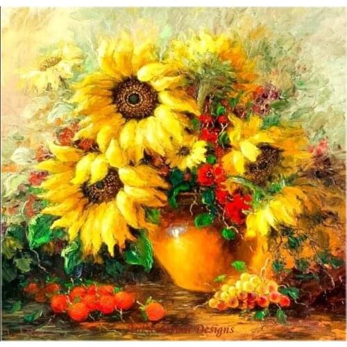 Needlework for embroidery French DMC High Quality - Counted Cross Stitch Kits Oil painting Flower - Vase sunflowers