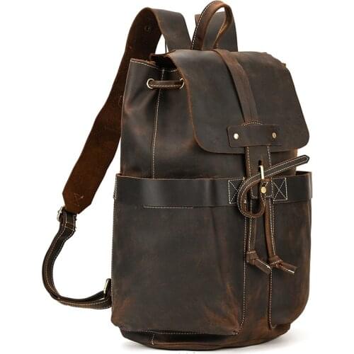 MAHEU Vintage Mens Genuine Leather Backpack for Laptop Cowhide School Bag for Teenagers Crazy Horse Leather Rucksack Men Bag