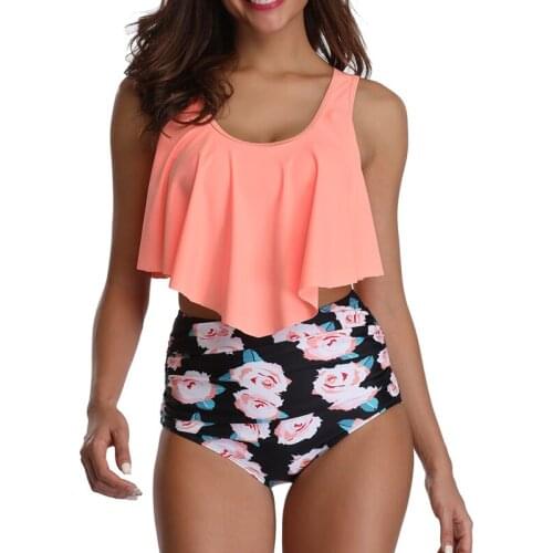Sexy Women Two-Piece Printed Bikini Set Summer High Waist Swimming Suits Girls Ruffle Bathing Suits Swimwear Beachwear