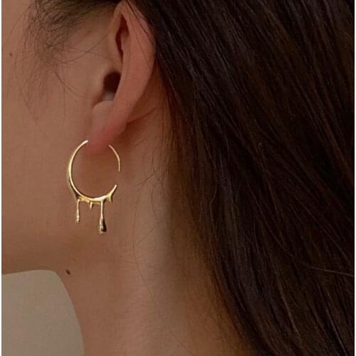 FLASHBUY New Design Irregular Copper Hoop Earrings For Women 2020 Geometric Metal Water Drop Earrings Minimalist Jewelry