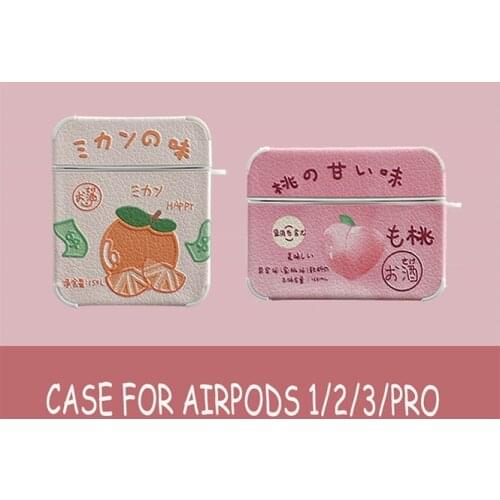 Cute Cartoon Embroidery peach Leather Case for Apple Airpods Pro/2/1 Cover Headphone Case Box Earphone Fashion Charging Funda